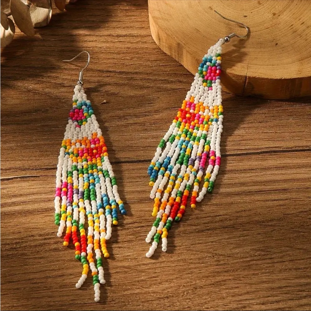 Beautiful Floral Seed Bead Dangle Earrings